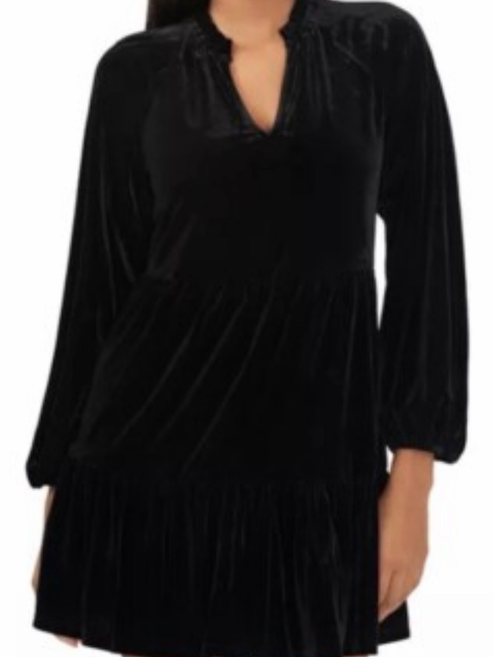 CeCe Black Velvet Long-Sleeve Tiered Mini Dress